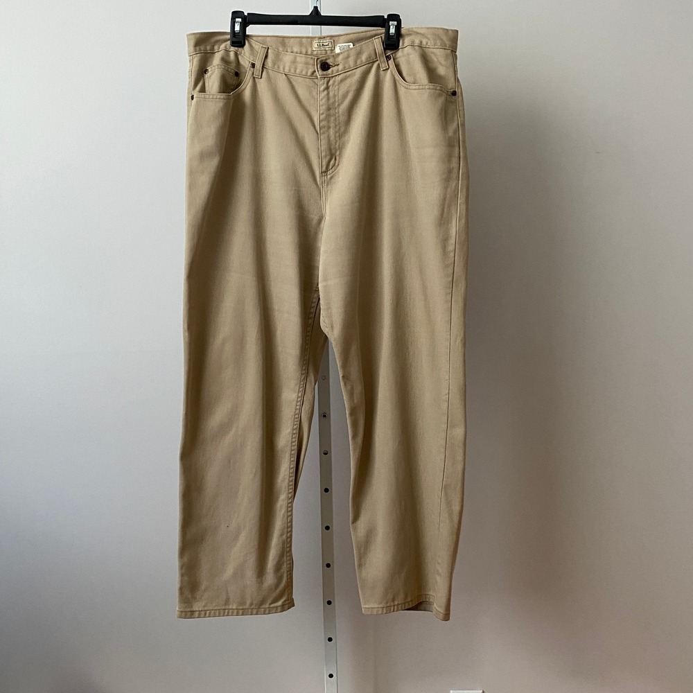 LL Bean 20P Tan Cotton Twill Straight Leg High Rise Chino Pants Khaki Womens